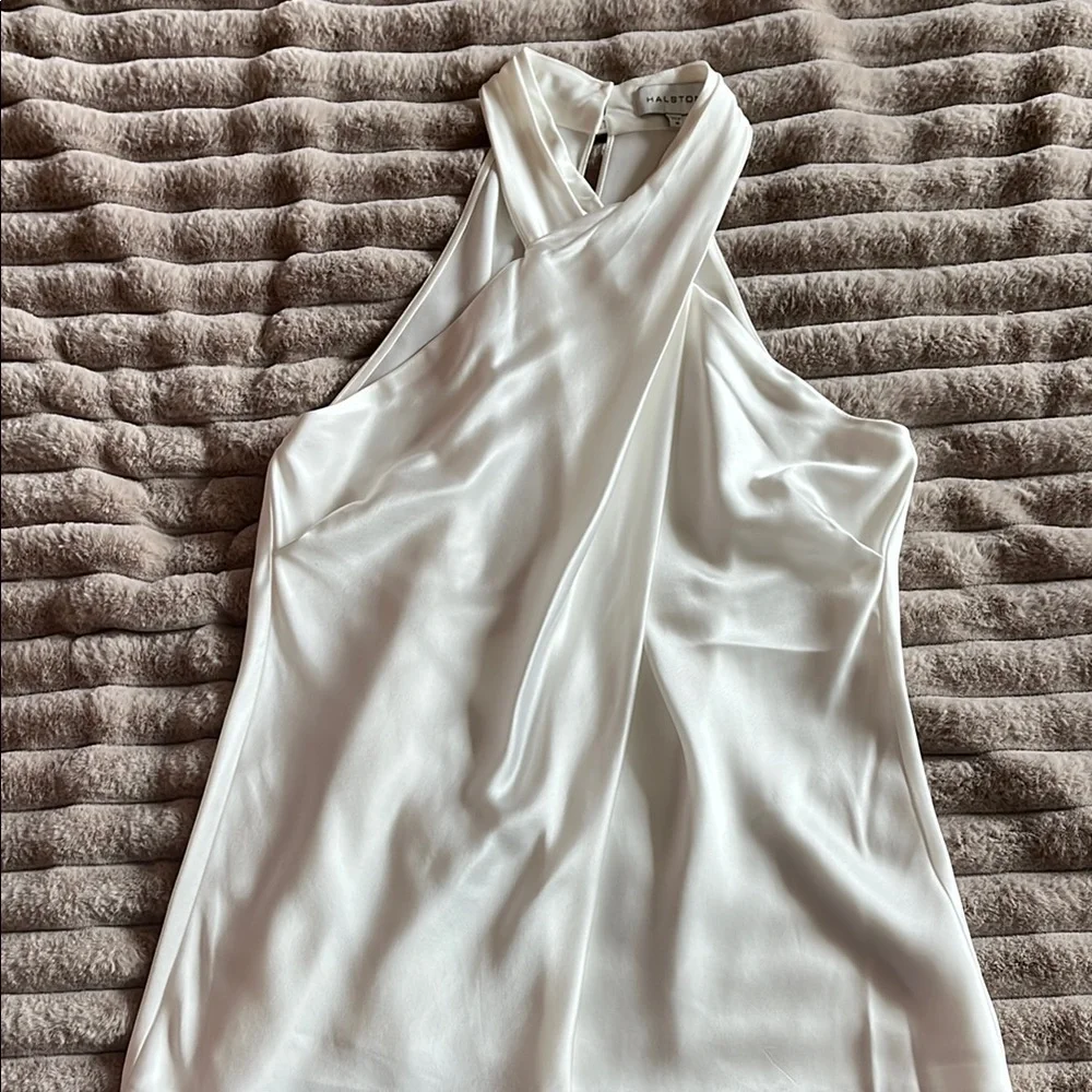 Halston White Satin Halter Neck Top - Picture 1 of 5